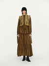 INTO THE EAST 25 Autumn/Winter Moss Green Lace-Up Silk Top/Spliced Layered Silk Skirt ITE-E1DGAW002GR20TP-LV Top